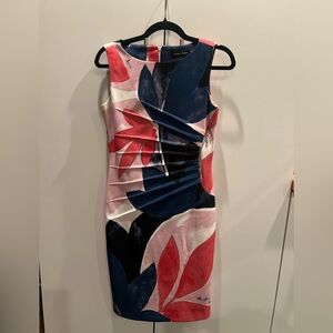 Ivanka Trump Pink and Blue Abstract Midi Dress Sz 4. New No Tag